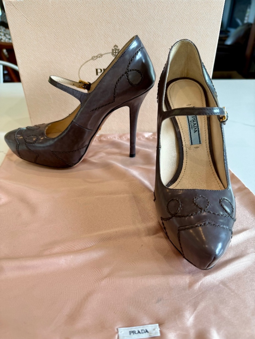 Prada Mary Jane style stiletto heels with platform, size 36.5